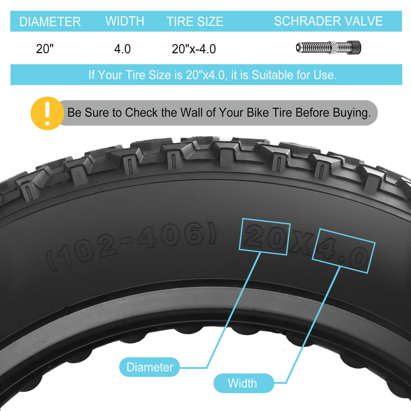 2-Pack 20”×4" / 26"×4" Inner Tube For Fat Tire