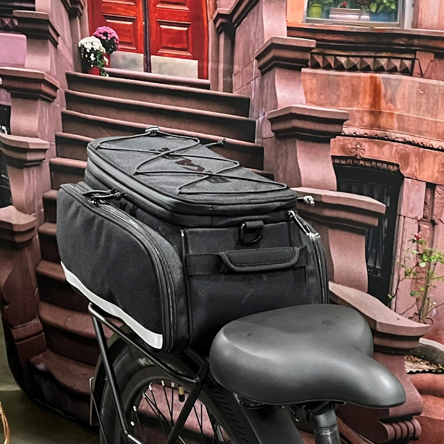 Big Poppa rack bag mounted on an ebike rear rack