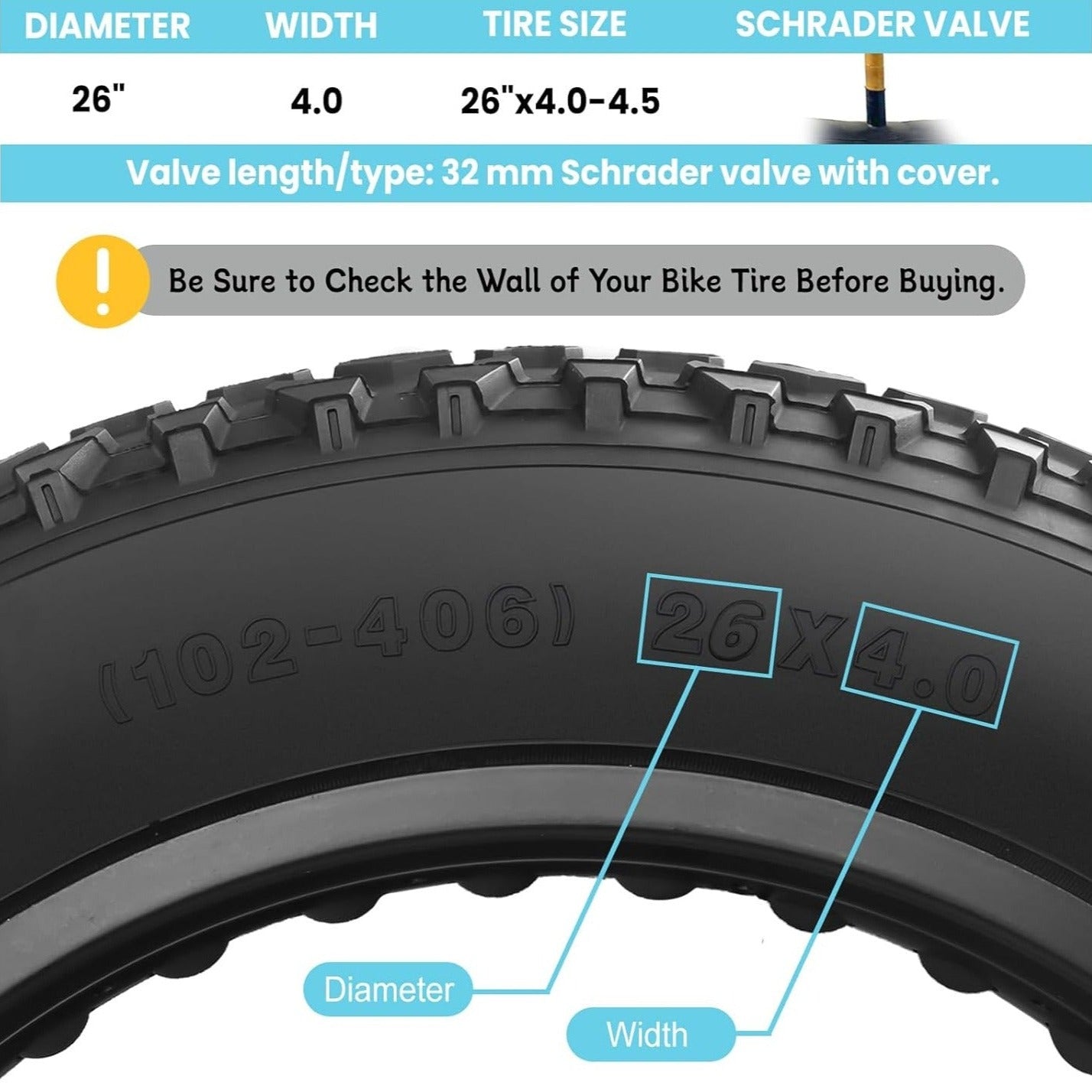 2-Pack 20”×4" / 26"×4" Inner Tube For Fat Tire