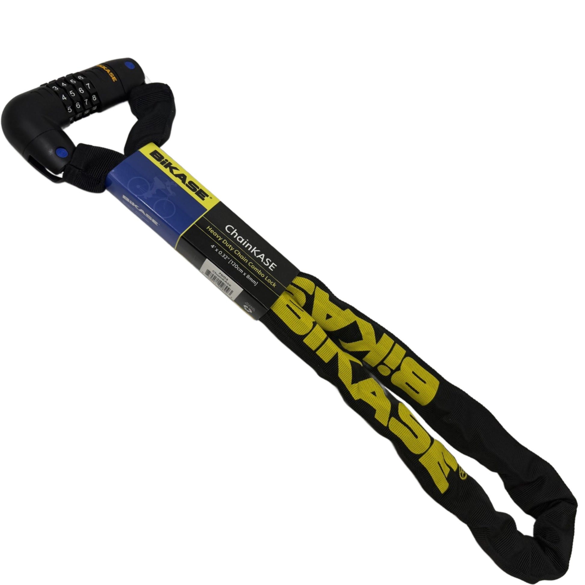 ChainKASE 4 foot combination ebike chain lock shown coiled with the nylon chain cover