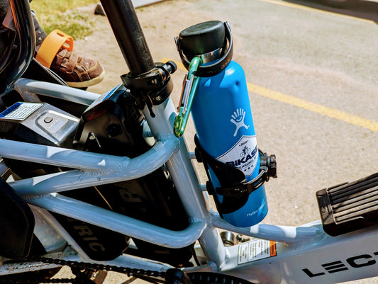 Best adjustable water bottle cage for ebikes shown on the Lectric XPedition